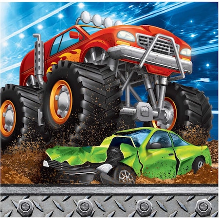 Creative Converting Monster Truck Beverage Napkins, 5"x5", 192PK 339806